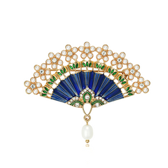 Chinese fan brooch beautiful bloom - Chinese fan brooch