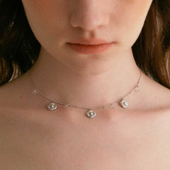 Brushed camellia white crystal necklace - the perfect combination of elegance and purity