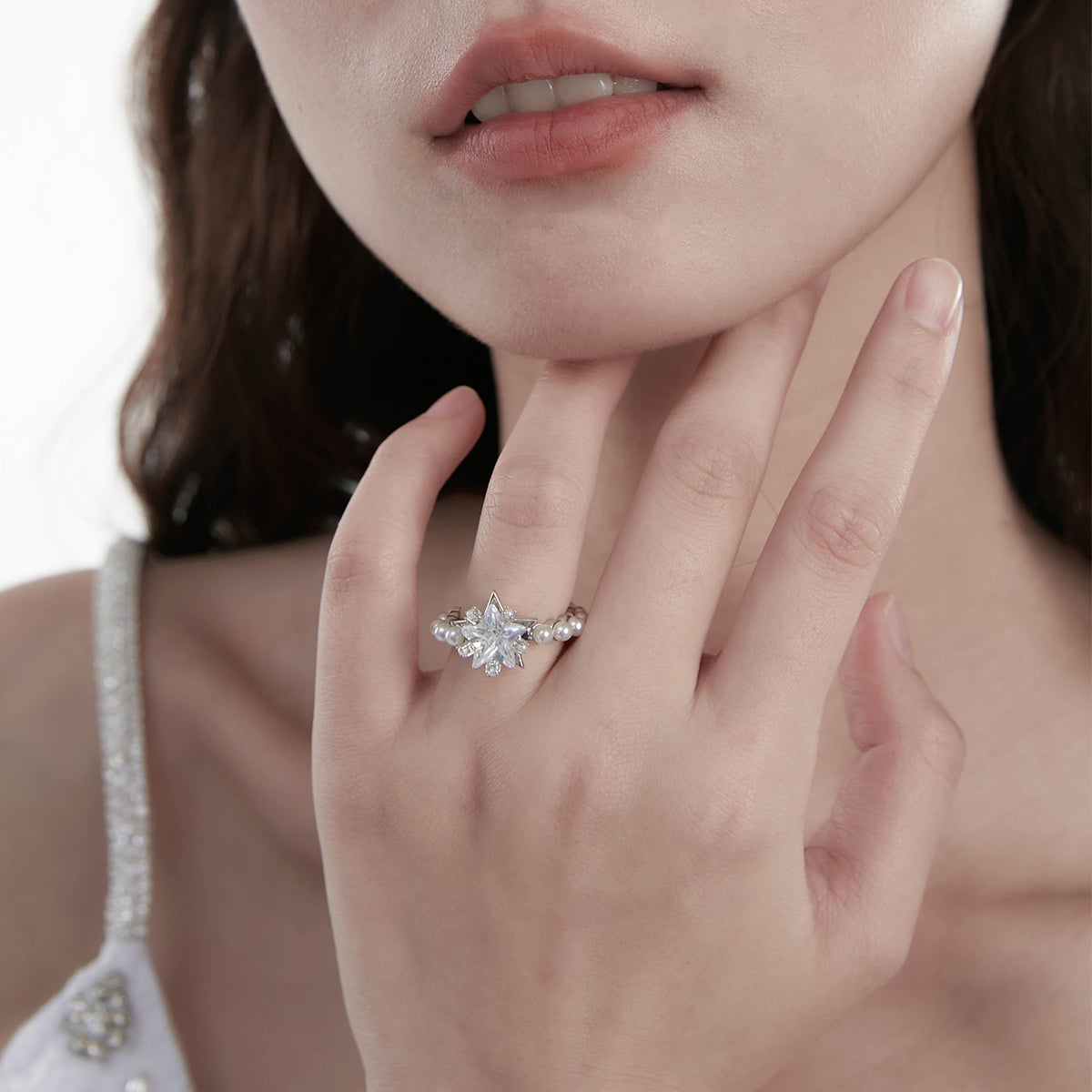 Bright stars, around the fingers-Zircon pearls surround the ring（The opening size can be adjusted）