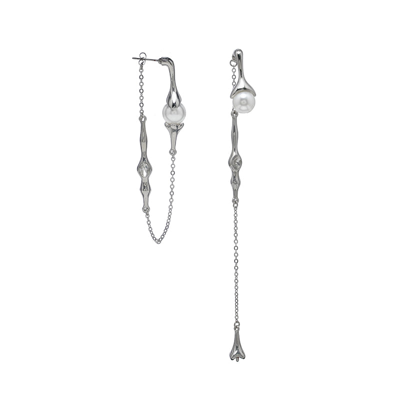 Pearl Drop Long asymmetrical tassel earrings - the perfect combination of elegance and agility