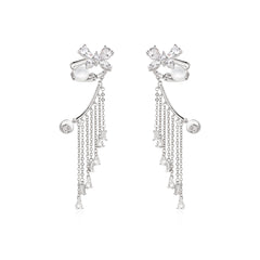 Butterfly stud earrings with tassel and diamond