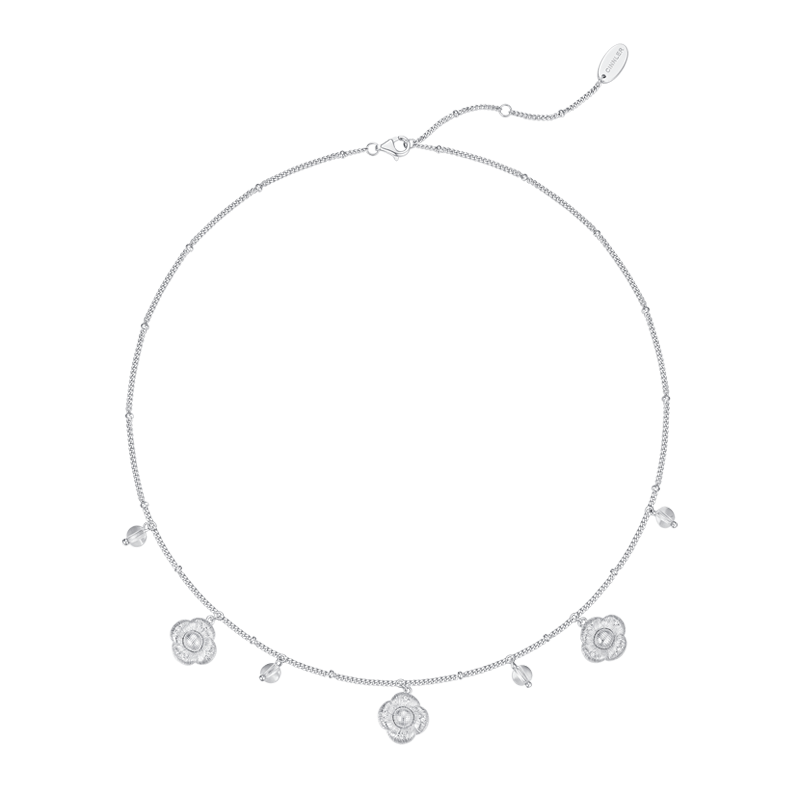 Brushed camellia white crystal necklace - the perfect combination of elegance and purity