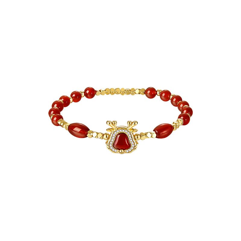 Pulsera de dragón de la suerte de ágata roja: símbolo de buena suerte y buen augurio (16,5 cm)