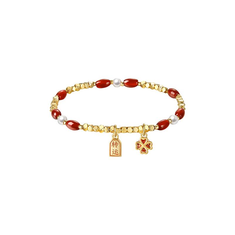 Pulsera de dragón de la suerte de ágata roja: símbolo de buena suerte y buen augurio (16,5 cm)