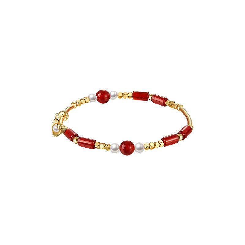 Pulsera de dragón de la suerte de ágata roja: símbolo de buena suerte y buen augurio (16,5 cm)